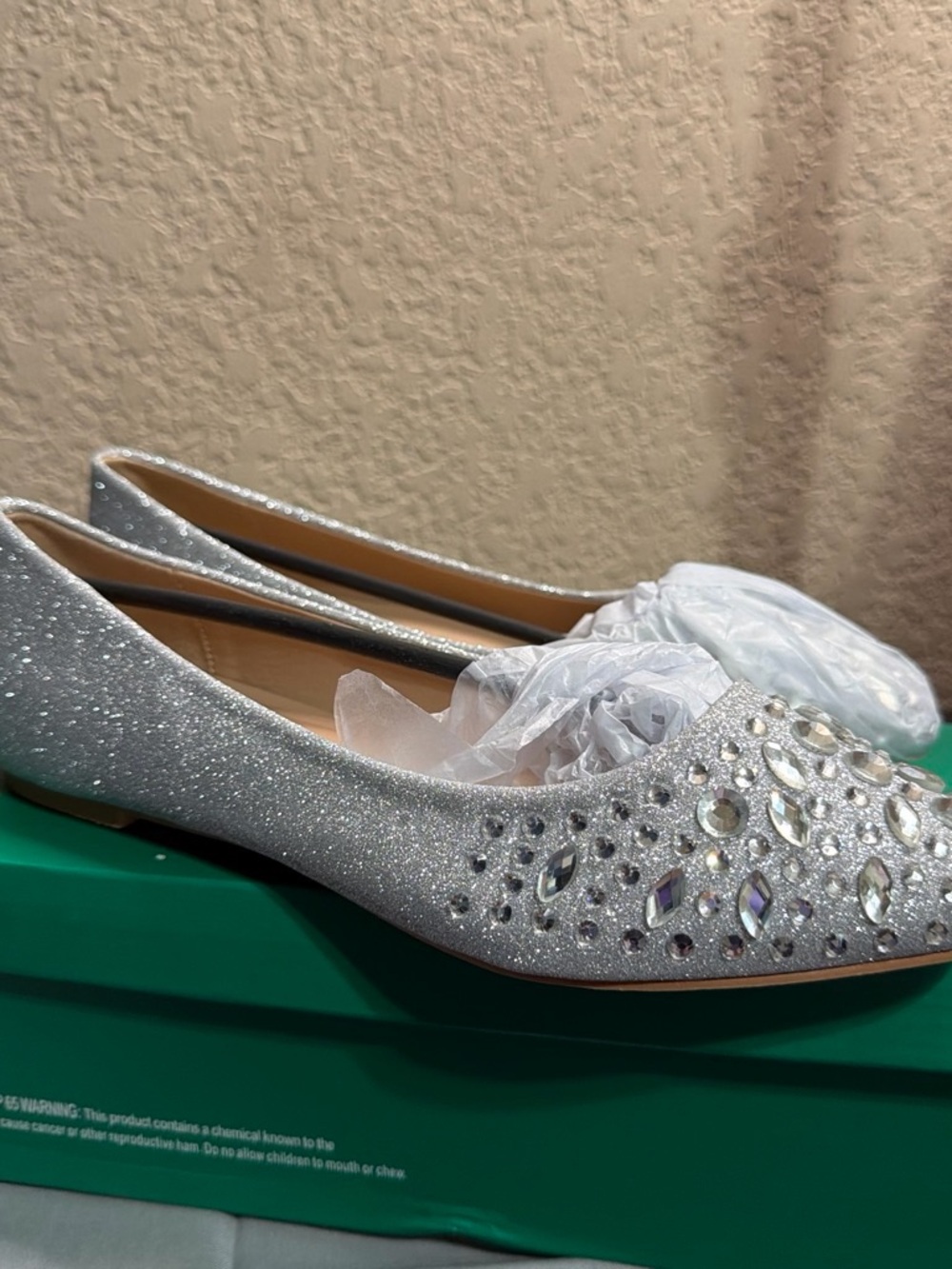 Lauren Lorraine Silver Crystal-Accent Ballet Flats